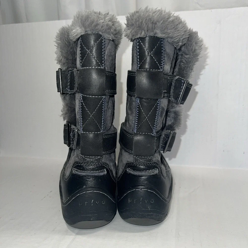 PRIVO Waterproof Winter Boots Women Size 6 Fur Lined Buckle Gray Black‎ Gorpcore